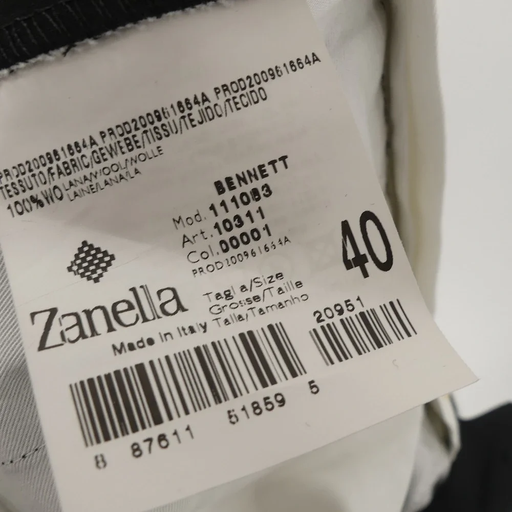 Zanella Bennett Wool Dress Pants Pleated Black Stripe Men's‎ 40x33